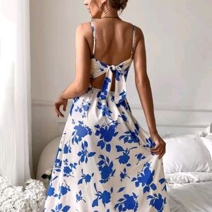 Fashion Nova Easter Elegant Blue Floral Midi Dress